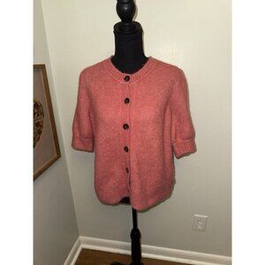 Boden Women’s Pink Chunky Cardigan Puff Sleeve Sweater Alpaca Blend Size 14